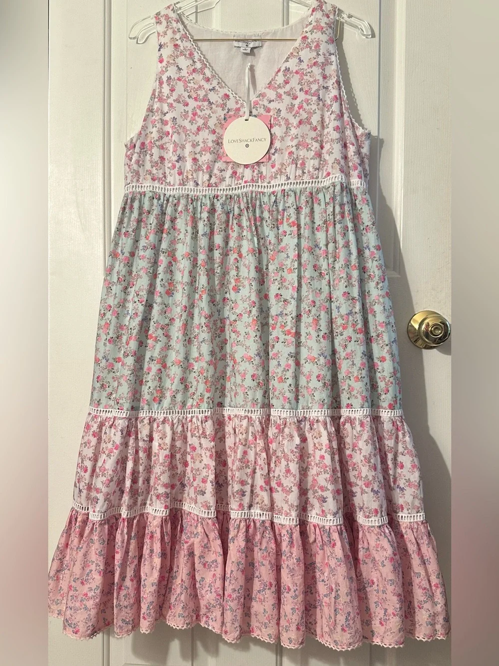 LoveShackFancy X Target M Romantic Pastoral Camille Pink Floral Tiered Mid Dress - Picture 3 of 15